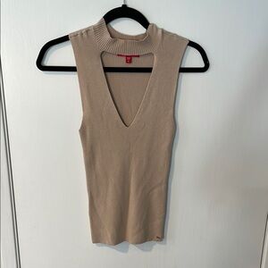 Guess Tan Fitted Cut Out Tank Top